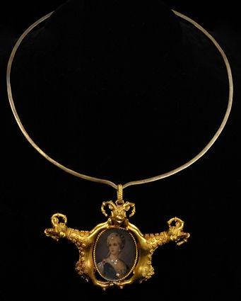 Appraisal: PERSIAN GOLD PENDANT WITH MINIATURE PAINTING OF A LADY ON