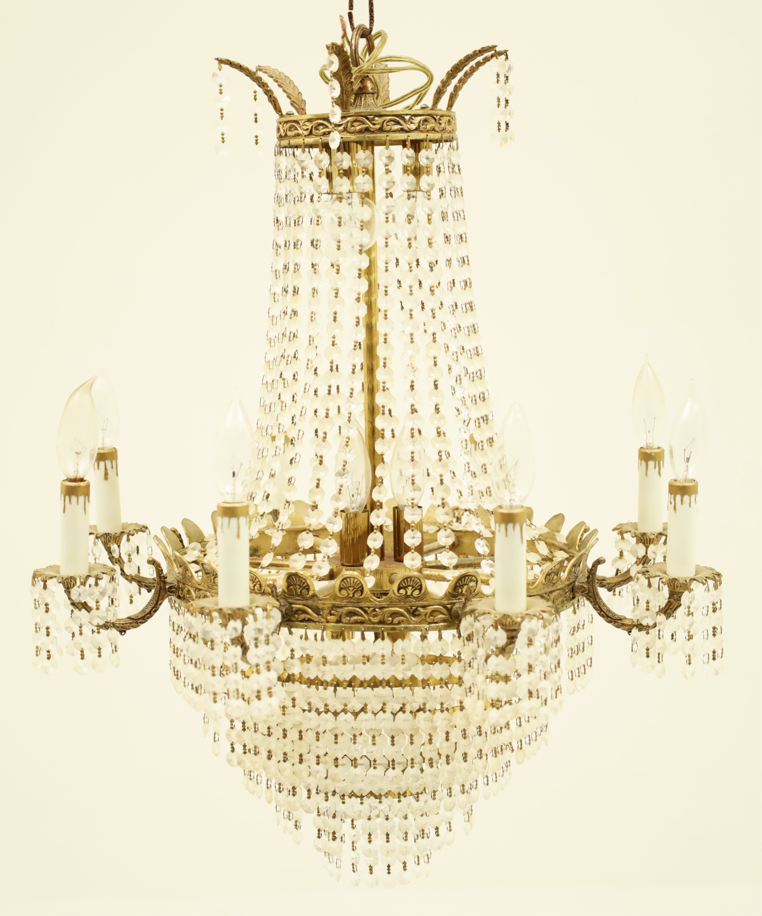 Appraisal: FRENCH EMPIRE STYLE CRYSTAL BEADED CHANDELIER French Empire style crystal