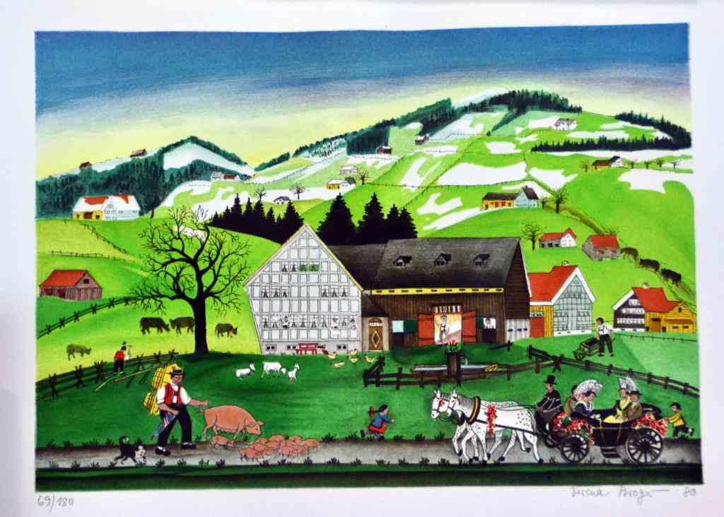 Appraisal: Verena Broger Signed LithographDepicting a th century country scene signed