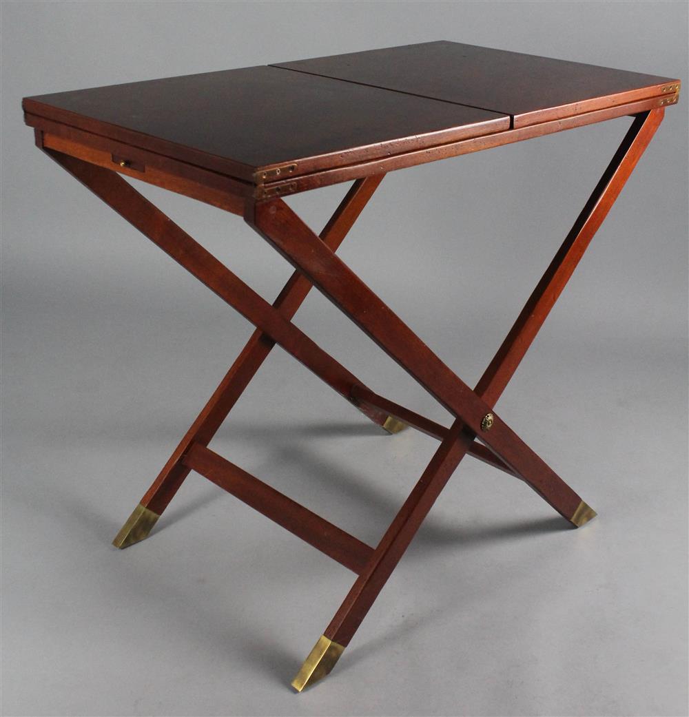 Appraisal: MILLING ROAD MAHOGANY CAMPAIGN STYLE FOLDING TABLE the rectangular double