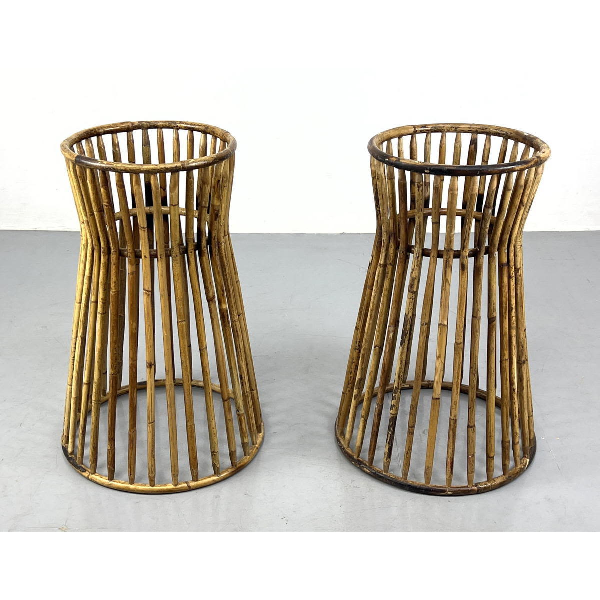 Appraisal: Pr Bamboo and Rattan Corseted Stands Fern Planters Could be