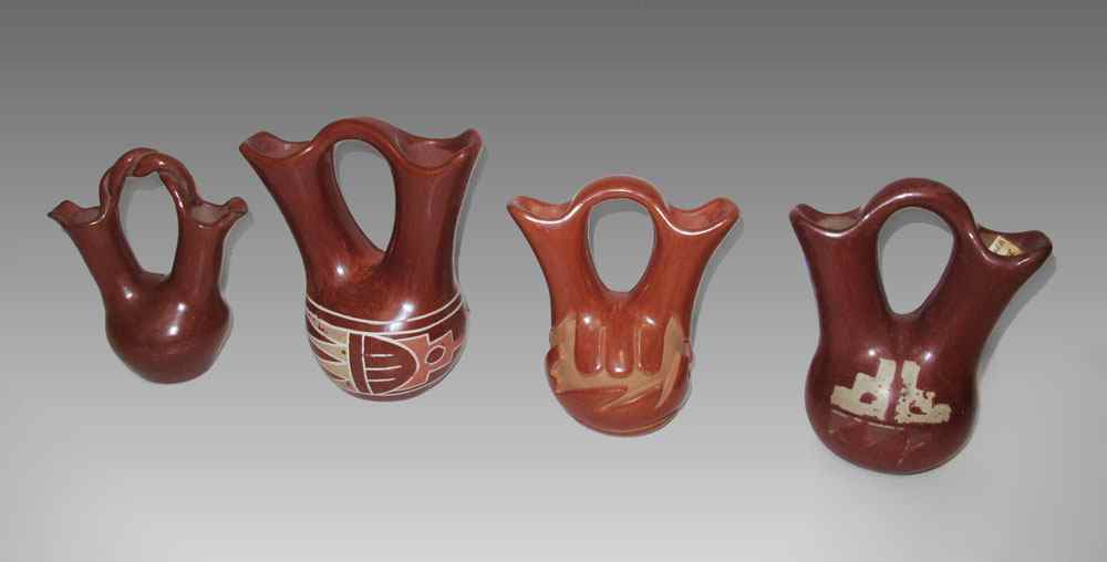 Appraisal: PIECE SANTA CLARA POTTERY RED WEDDING VASES To include Madeline