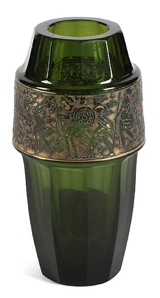 Appraisal: A Moser gilt-decorated green glass small vase early th century