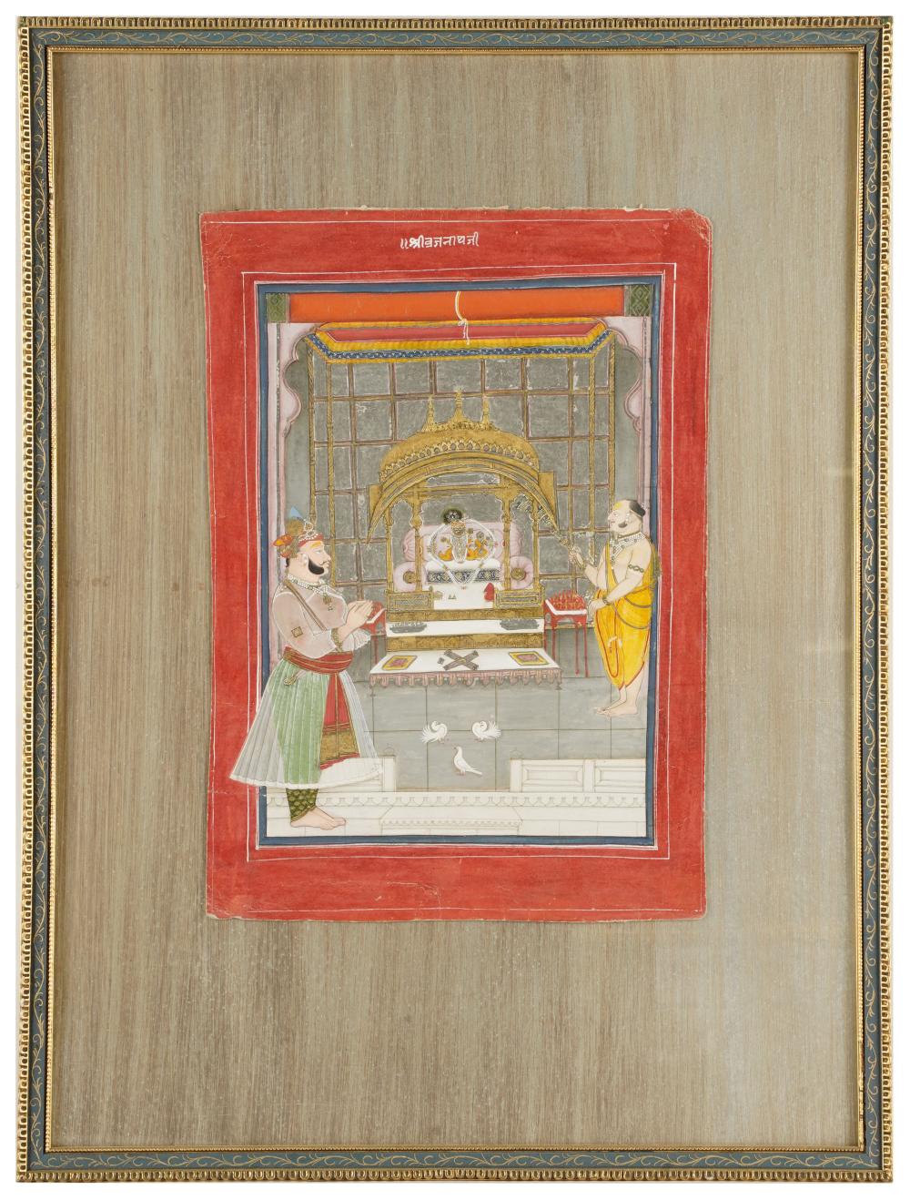 Appraisal: INDIAN COURT SCENEpainted in colors and gilt mounted to board