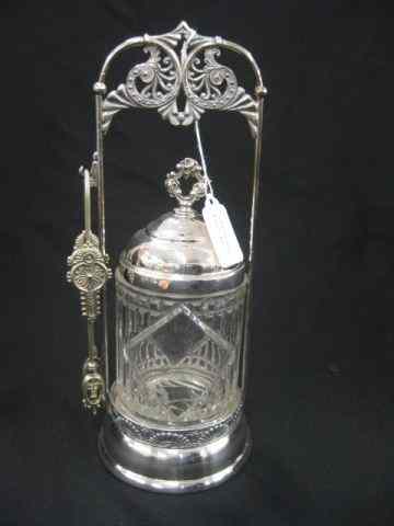 Appraisal: Victorian Silverplate Pickle Castor clear pattern glass insert with picket