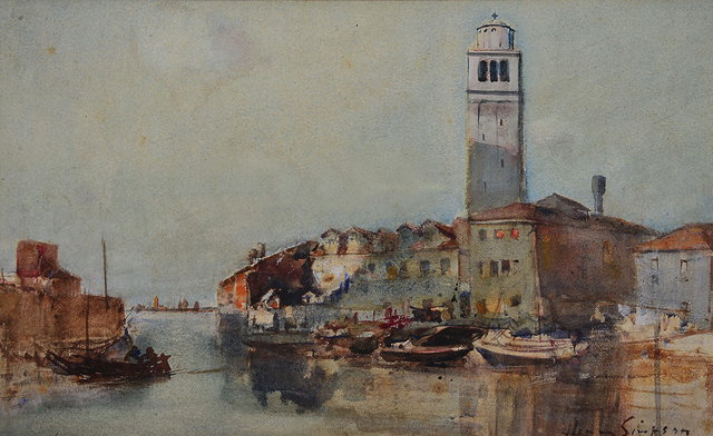 Appraisal: HENRY SIMPSON - 'Moonlight at St Pietro Venice' signed watercolour