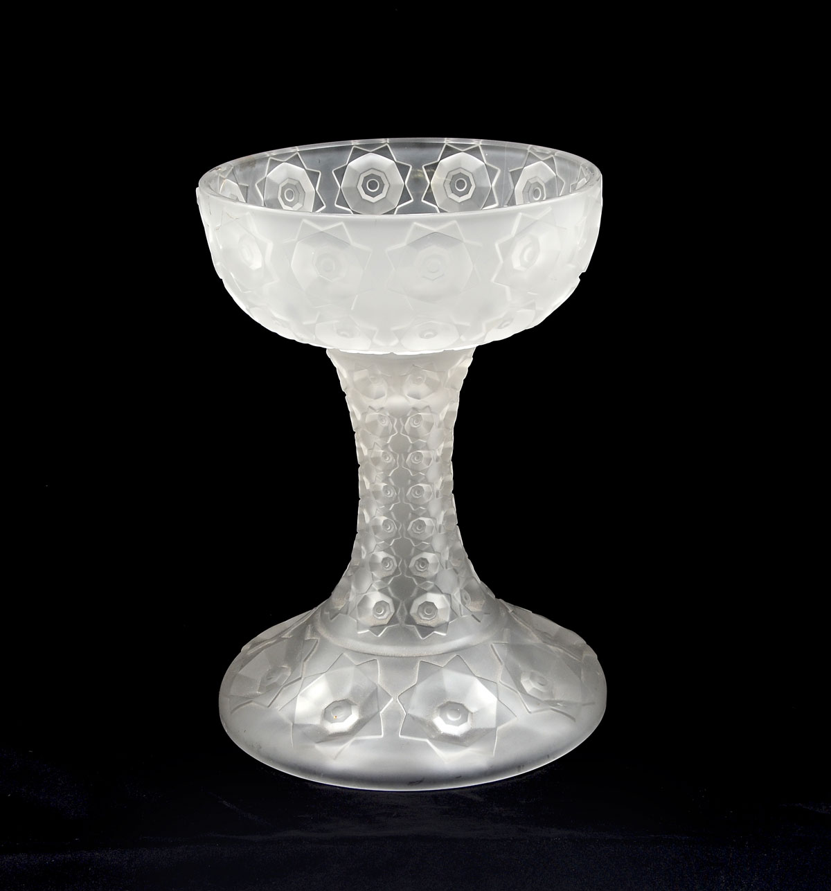 Appraisal: VERLYS STYLE PEDESTAL BOWL Satin finished crystal pedestal bowl in