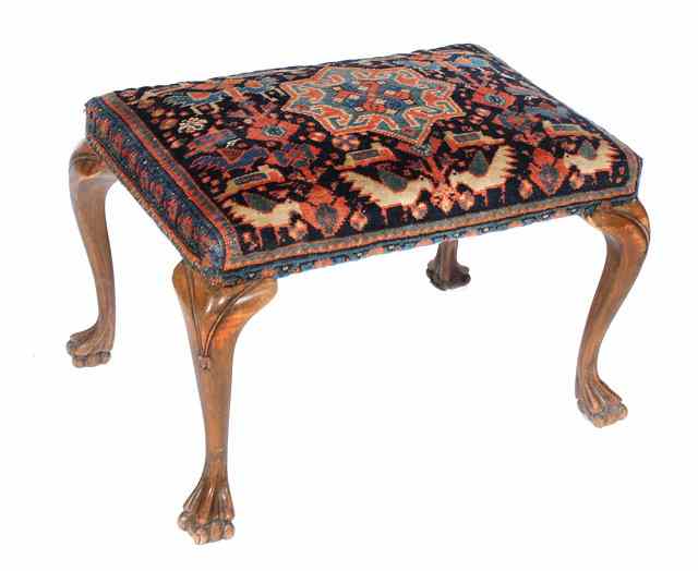 Appraisal: AN TH CENTURY STYLE WALNUT RECTANGULAR DRESSING STOOL covered in