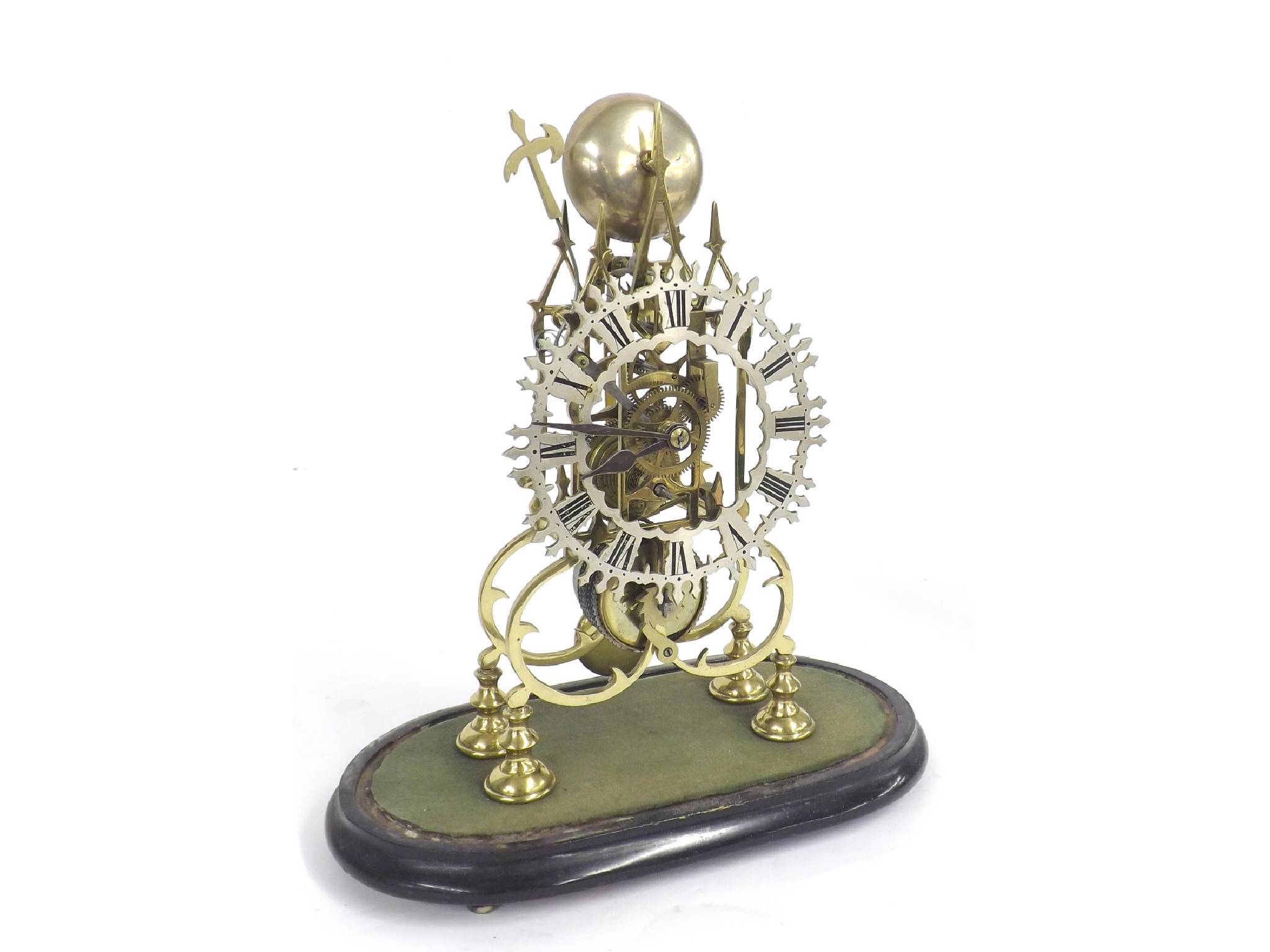 Appraisal: Brass single fusee skeleton mantel clock with passing strike on