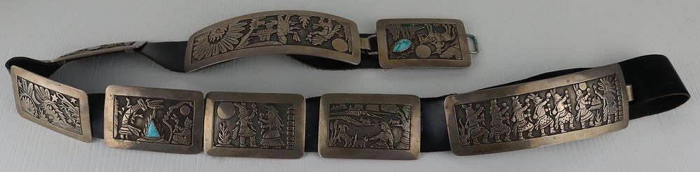 Appraisal: STERLING Signed Becenti Sterling and Turquoise Concho Belt Signed Floyd