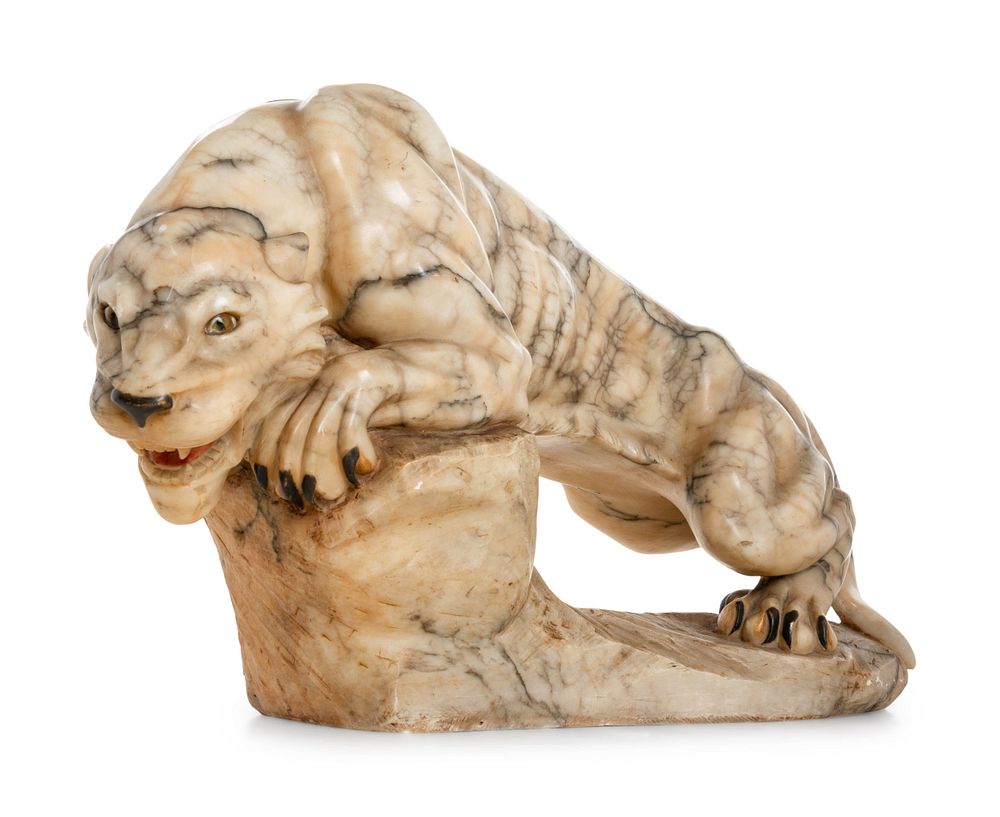 Appraisal: An Italian Alabaster Figure of a Tiger An Italian Alabaster