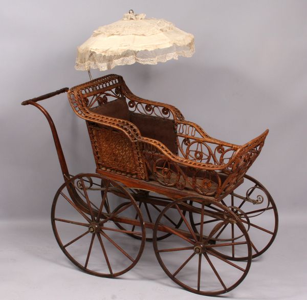 Appraisal: Heywood-Wakefield woven wicker child's carriage having original surrey h x