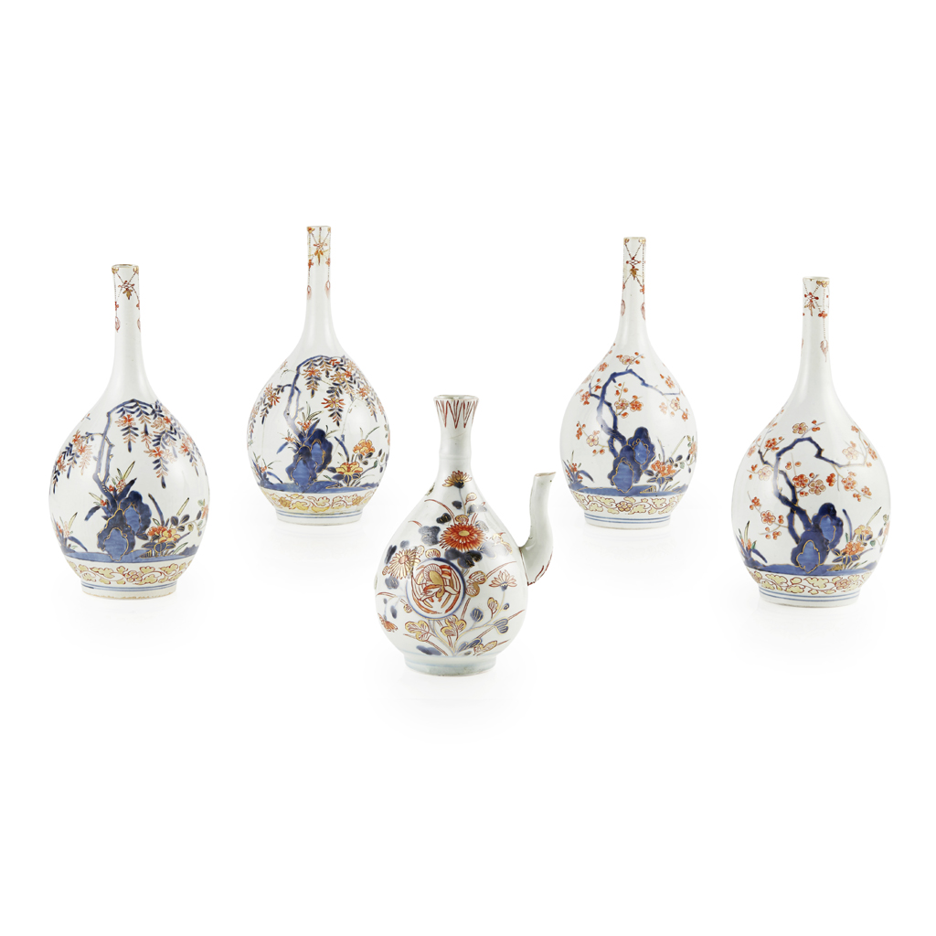 Appraisal: FOUR JAPANESE IMARI PORCELAIN BOTTLE VASES TH CENTURY decorated in