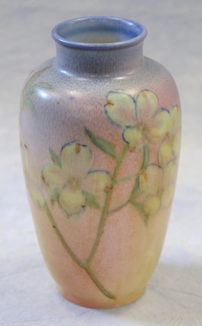 Appraisal: Rookwood Pottery vellum floral vase apple blossom design by Kataro