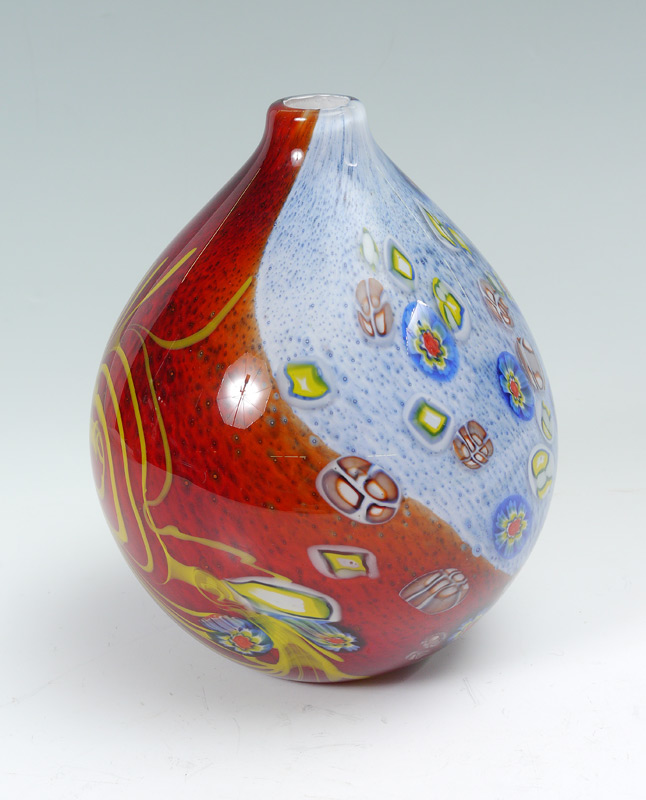 Appraisal: MURANO ART GLASS VASE Blue and red ground with inset