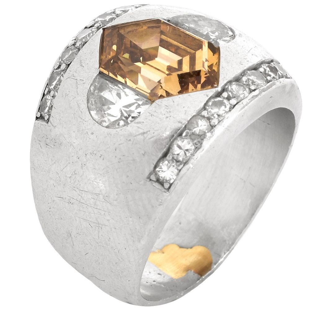 Appraisal: Cognac Diamond and Platinum Ring Art Deco style Approx Hexagonal