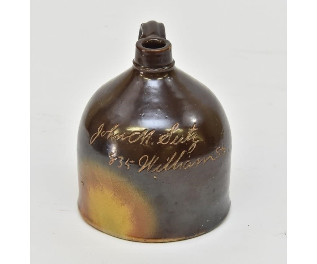 Appraisal: Brown stoneware jug inscribed 'John M Sutz William St '