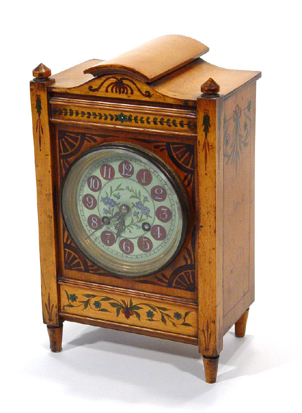 Appraisal: Walnut cased chiming mantel clock with painted dial and floral