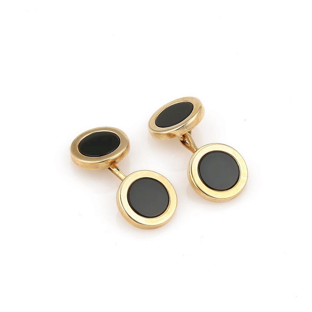 Appraisal: Kt Yellow Gold Tiffany Co Onyx Cufflinks Kt Yellow Gold