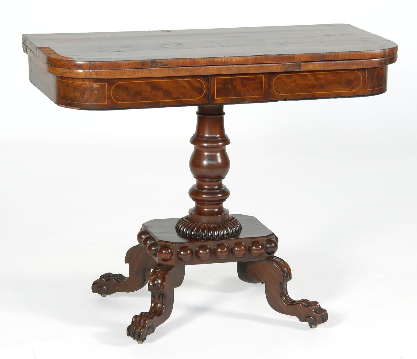 Appraisal: ANTIQUE AMERICAN CLASSICAL CARD TABLE th CenturyIn mahogany Turned base