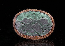 Appraisal: Antique Carved Brooch Very pretty carved partial malachite and substitute