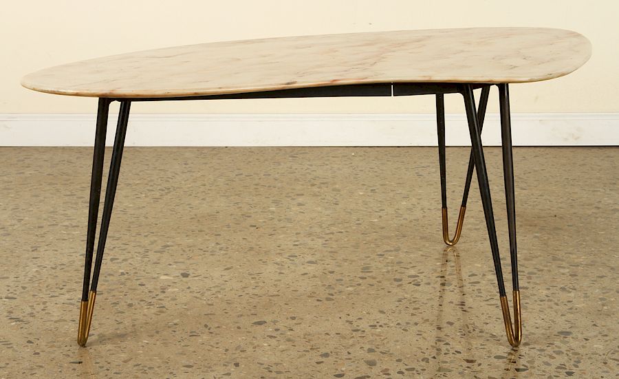 Appraisal: MID CENTURY MODERN IRON COFFEE TABLE MARBLE TOP A mid