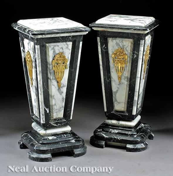 Appraisal: A Pair of Bronze-Mounted Marble Pedestals each with rectangular molded