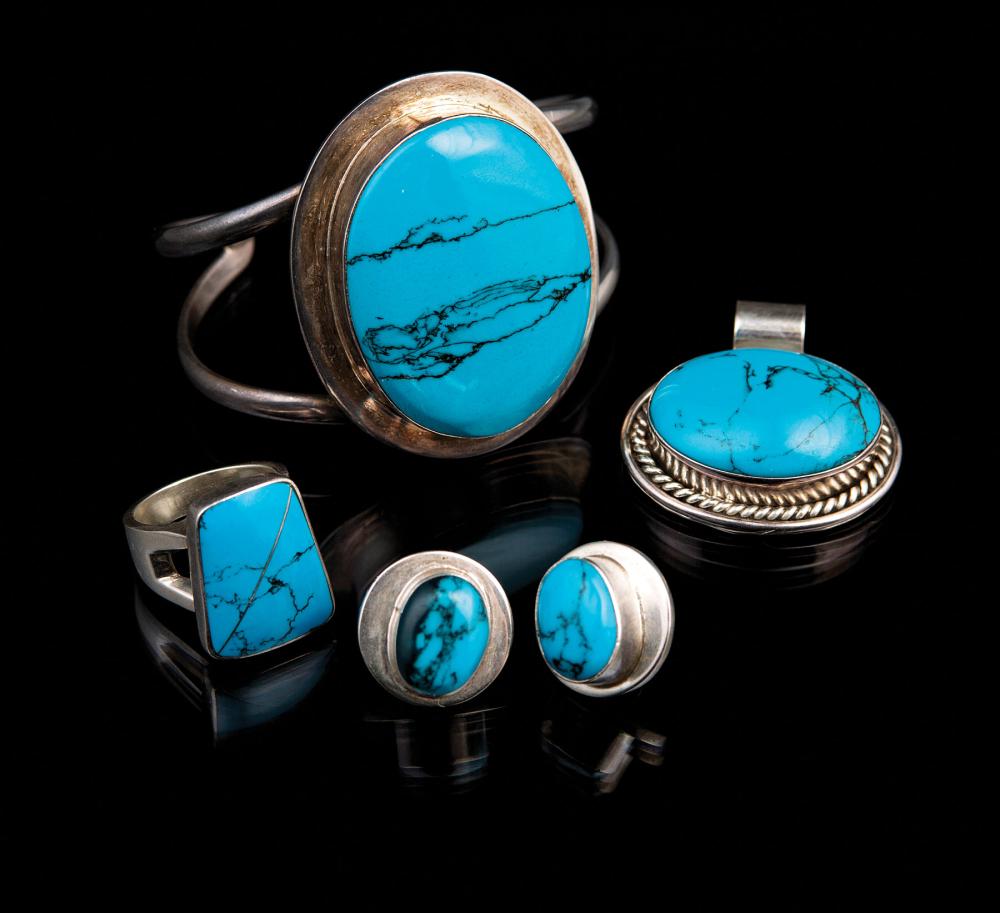 Appraisal: Good Group of Mexican Sterling Silver and Turquoise Jewelry incl