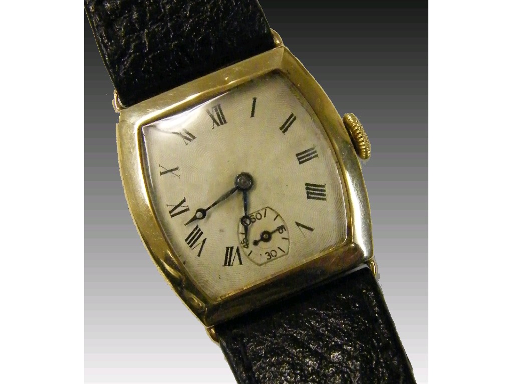 Appraisal: s mid-size tonneau shape wristwatch with wire lugs the silvered