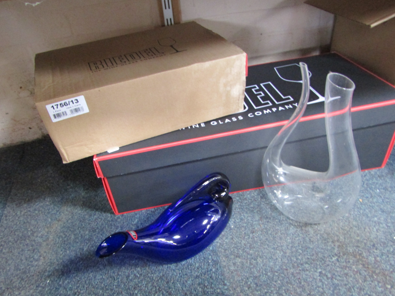 Appraisal: A Riedel blue glass carafe and three wine tasting or