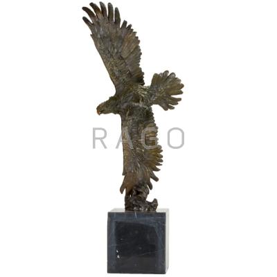 Appraisal: BRONZE SCULPTURE Eagle in flight on hollow marle veneer base