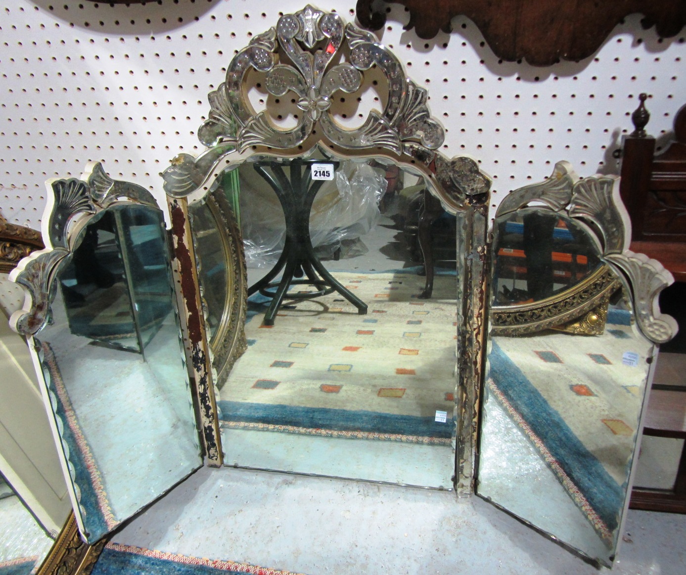 Appraisal: A white painted triptych dressing table mirror and a rug