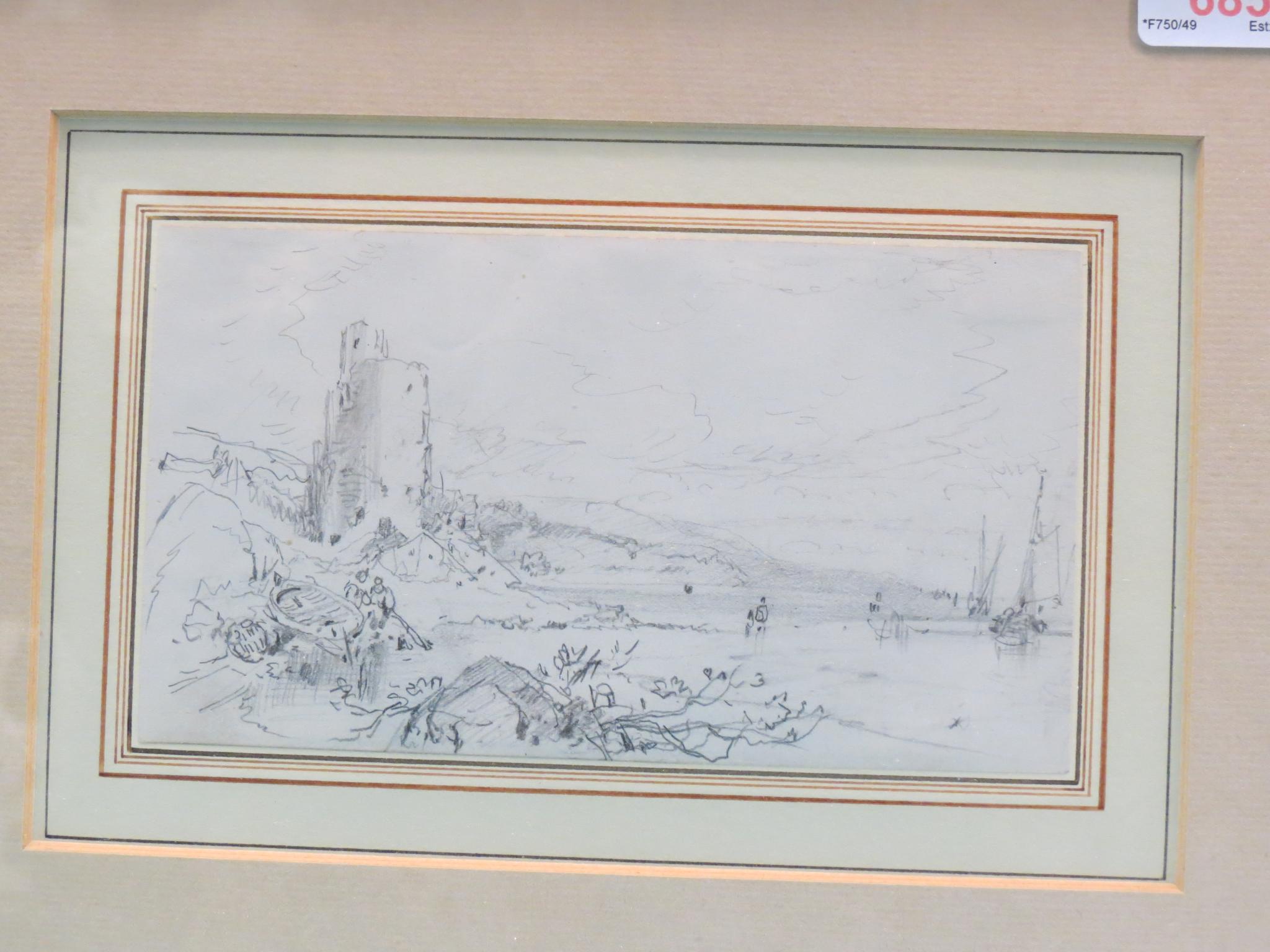 Appraisal: Attributed to Myles Birket Foster - pencil sketch boating at