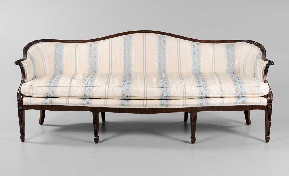 Appraisal: Chippendale Style Upholstered Mahogany Sofa th century carved frame finely