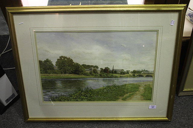 Appraisal: Alistair Makinson b River view with village in the background