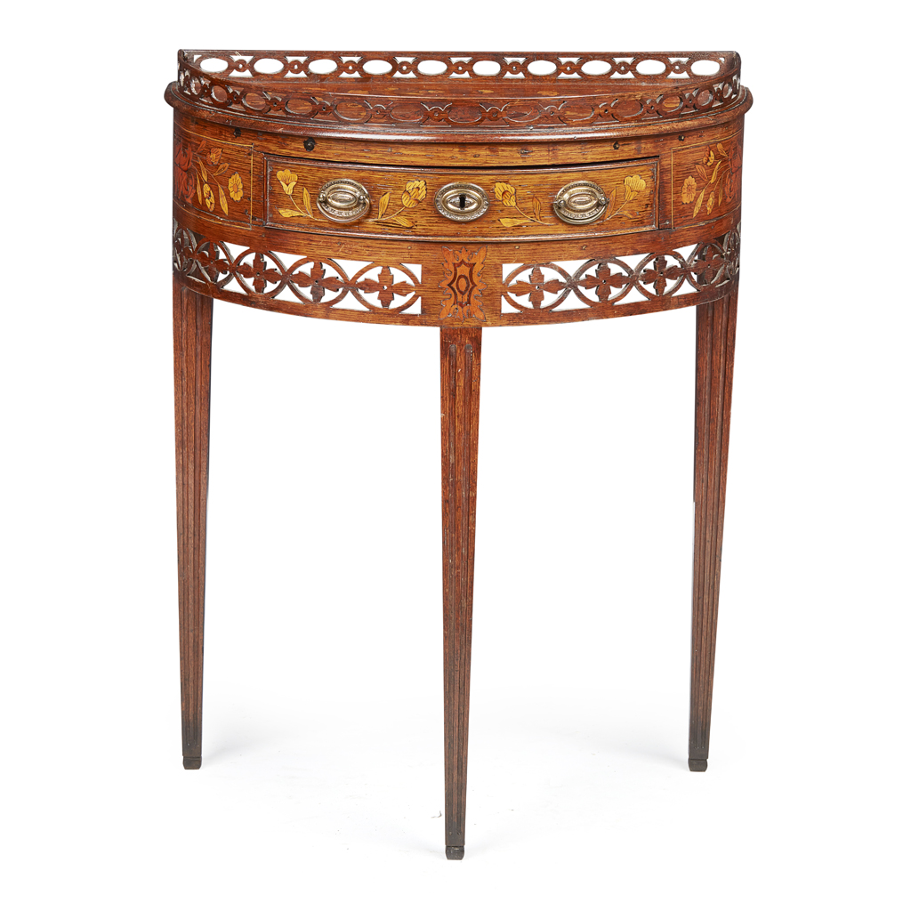 Appraisal: DUTCH OAK AND MARQUETRY DEMILUNE TABLE TH CENTURY the top