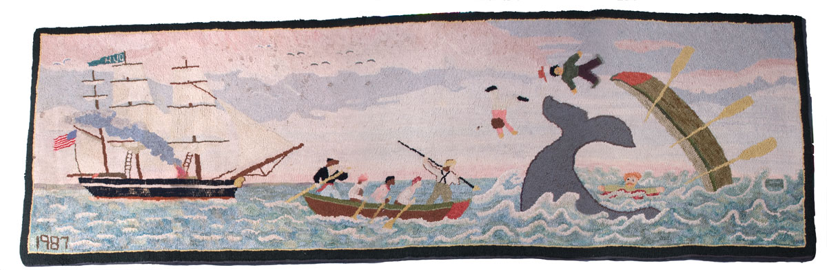 Appraisal: AMERICAN PICTORIAL HOOKED RUG OF A WHALE HUNT The rug