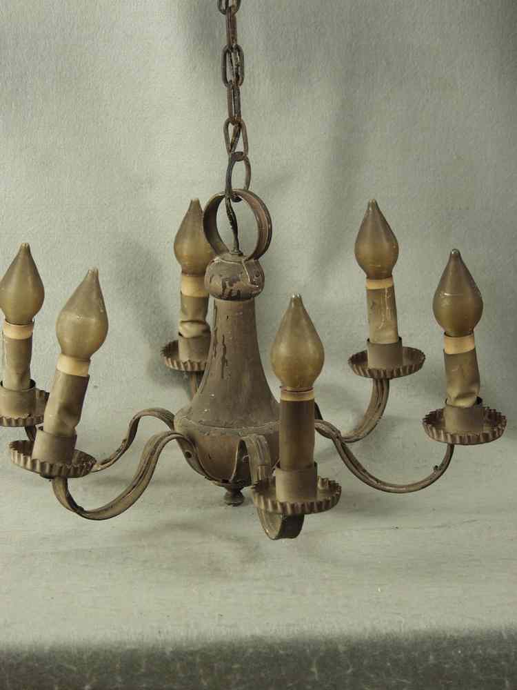 Appraisal: CHANDELIER - Six arm wood and metal hanging electric chandelier