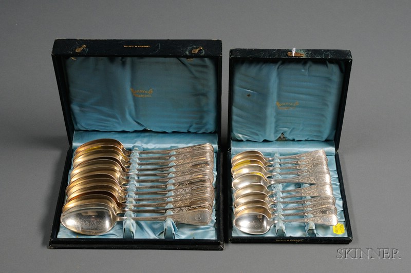 Appraisal: Two Sets of Boxed John Polhemus Sterling Spoons mid- th