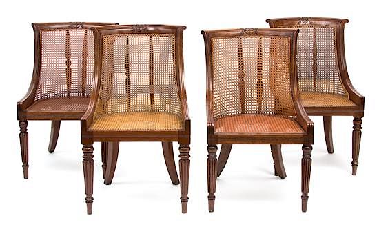 Appraisal: A Set of Eleven Regency Style Carved Mahogany and Caned