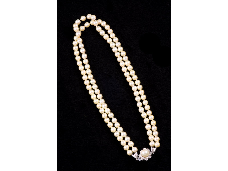 Appraisal: Double Strand Pearl Necklace containing cultured Akoya pearls knotted fitted