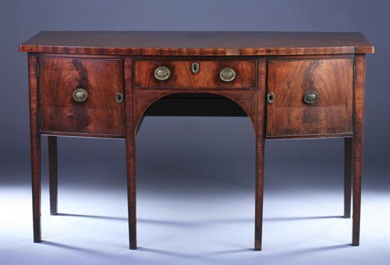 Appraisal: GEORGIAN WALNUT INLAID BOW-FRONT SIDEBOARD Late th century with replaced