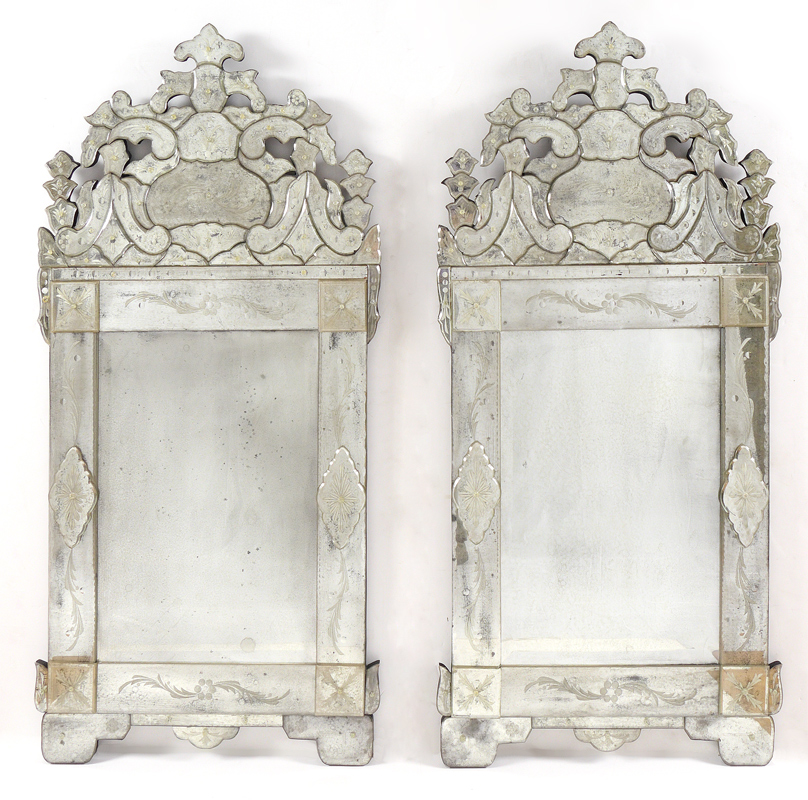 Appraisal: PAIR VENETIAN STYLE MIRRORS Contemporary Venetian style antiqued to give