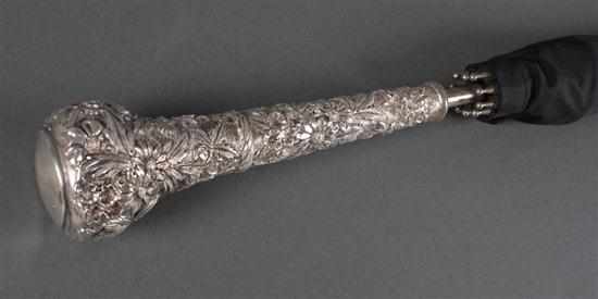 Appraisal: Repousse sterling silver handled umbrella early th century in L