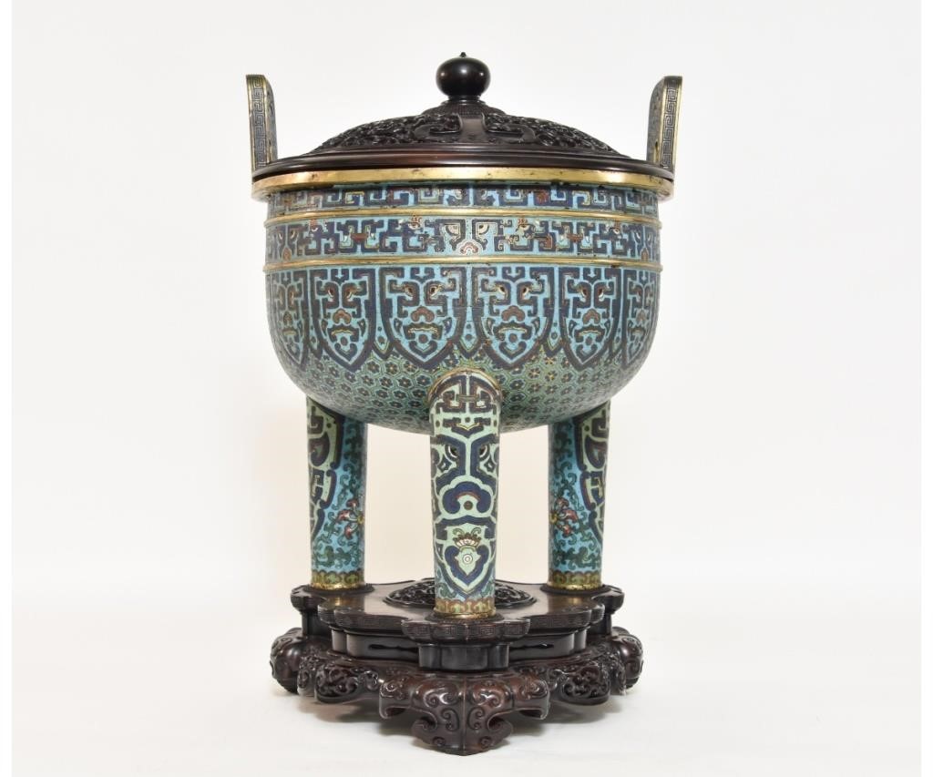 Appraisal: Rare large Chinese cloisonn ritual Ding tripod vessel th c