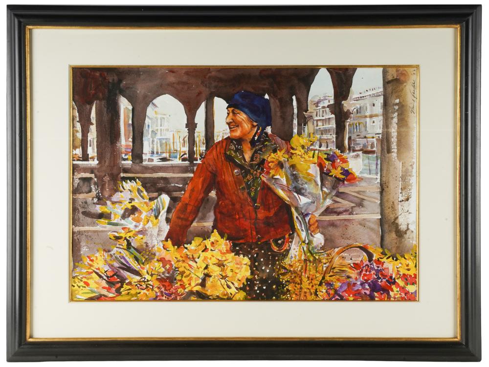 Appraisal: SHIRL GOEDIKE B VENETIAN FLOWER VENDOR watercolor on paper signed