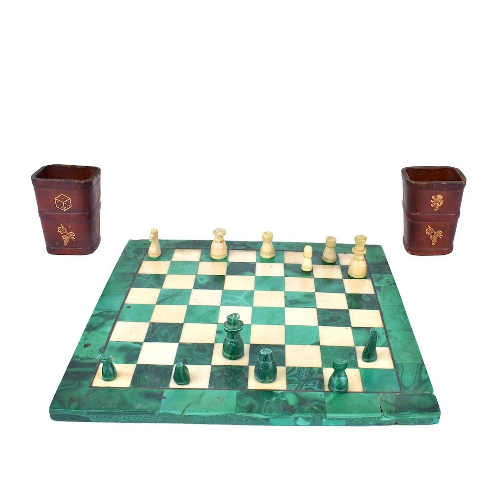 Appraisal: th C Malachite and Onyx Chess Set Early th Century