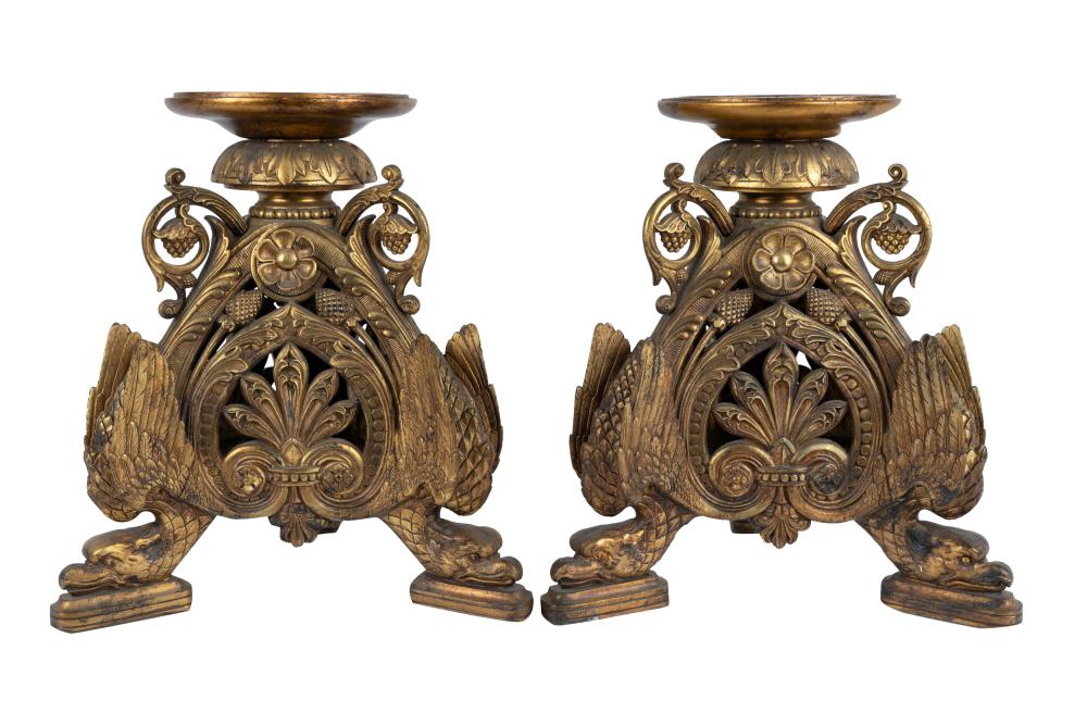 Appraisal: PAIR OF EMPIRE STYLE GILT METAL TRIPOD BASESCondition the tops