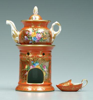 Appraisal: French porcelain veilleuse or tea warmer teapot on stand shoe