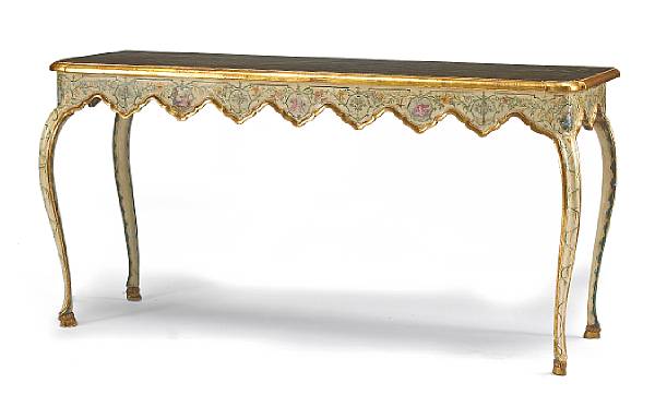 Appraisal: A Venetian Rococo style parcel gilt lacca povera and painted